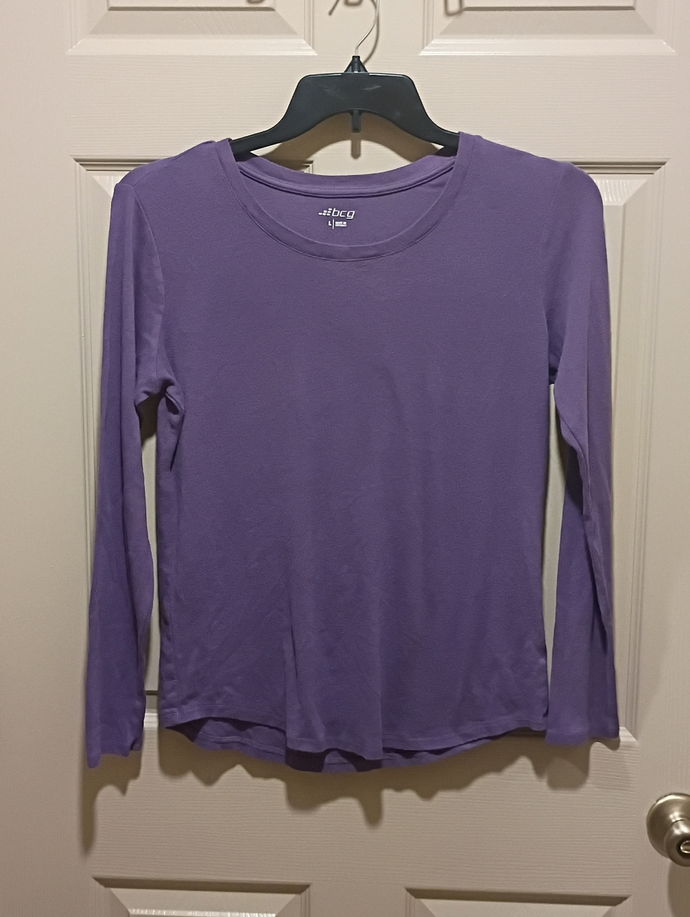 BCG Women's Long Sleeve Crewneck Tee in a purple color size Large